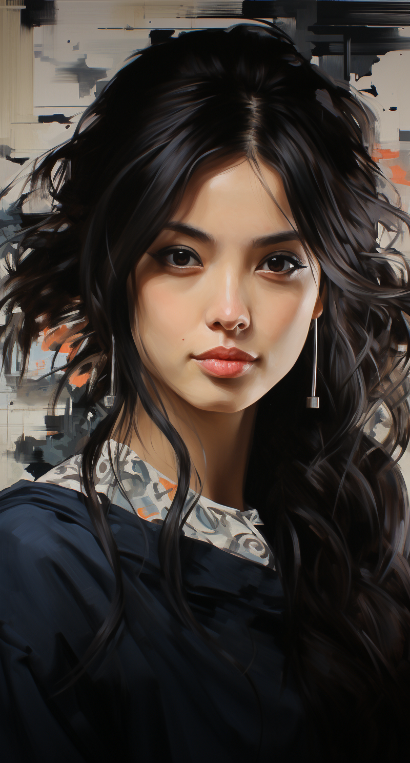AI generated: Midjourney prompt: a black painting of a woman with black hair, in th... (Midjourney - Portraits)
