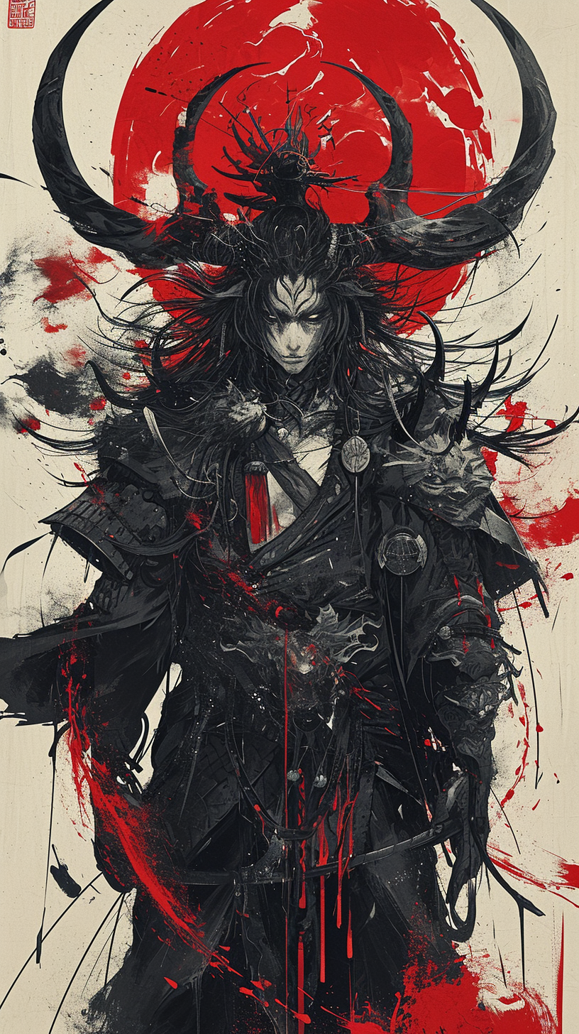 AI generated: Midjourney prompt: a black and red illustration of a mystical monster... (Midjourney - Anime)