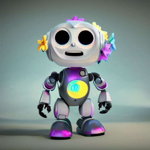 Stable Diffusion prompt: small robot holding flowers, cut...