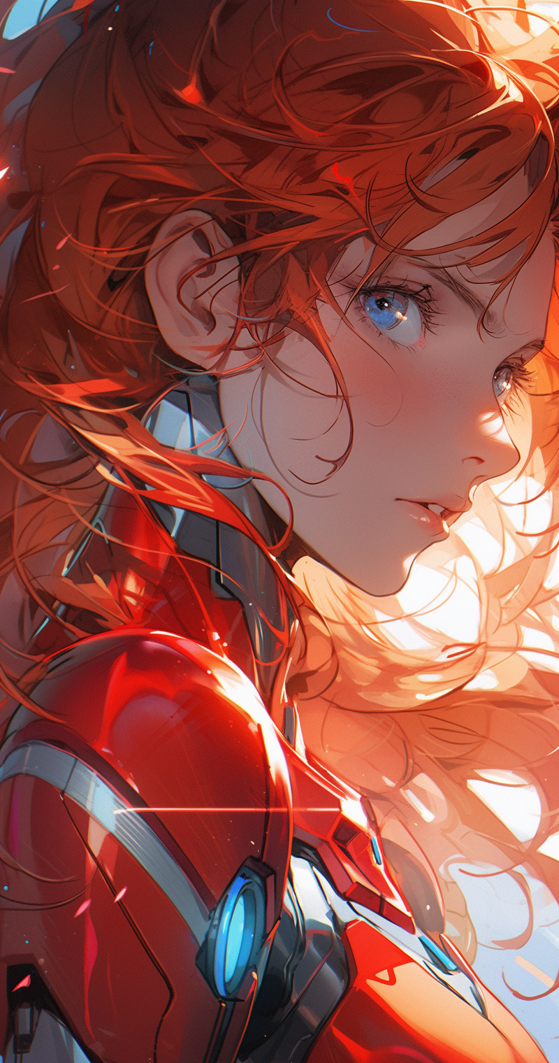 Midjourney prompt: a manga character with red hair and large eyes, in... - Midjourney