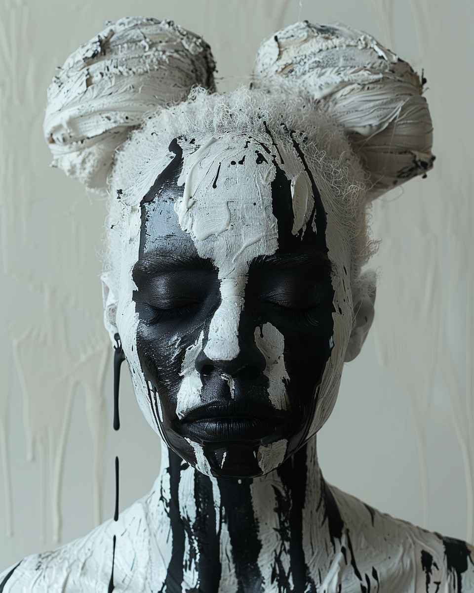 صورة مولدة بالذكاء الاصطناعي: Midjourney prompt: woman with liquid face paint and liquid makeup giv... (نموذج Midjourney - صور شخصية)