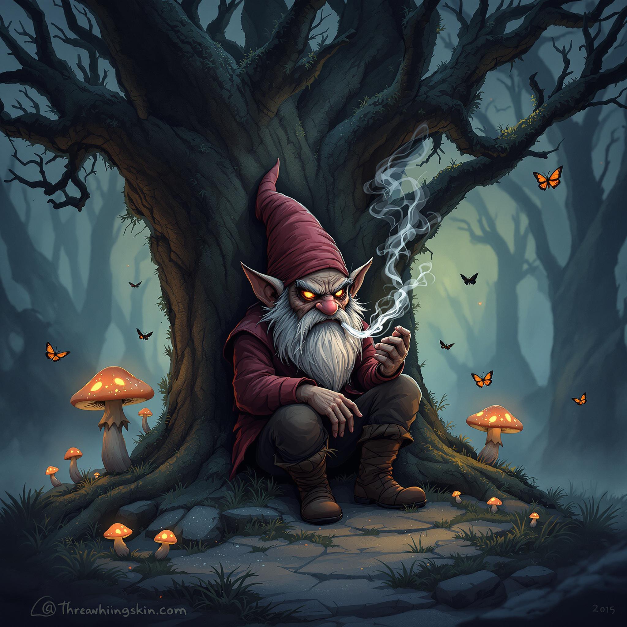 FLUX prompt: digital illustration of evil gnome sitting i...