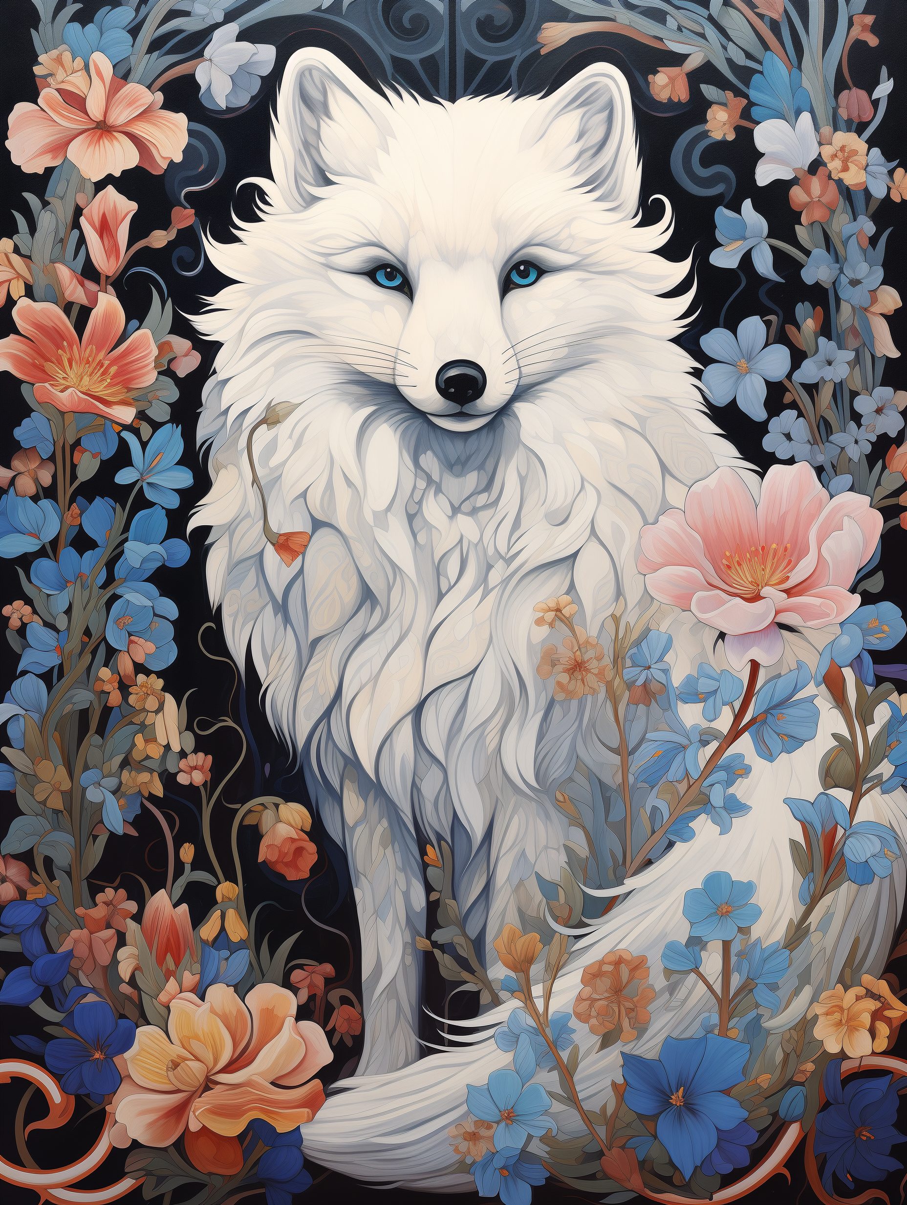 Midjourney prompt: An art nouveau painting of an arctic fox in the st... - Midjourney