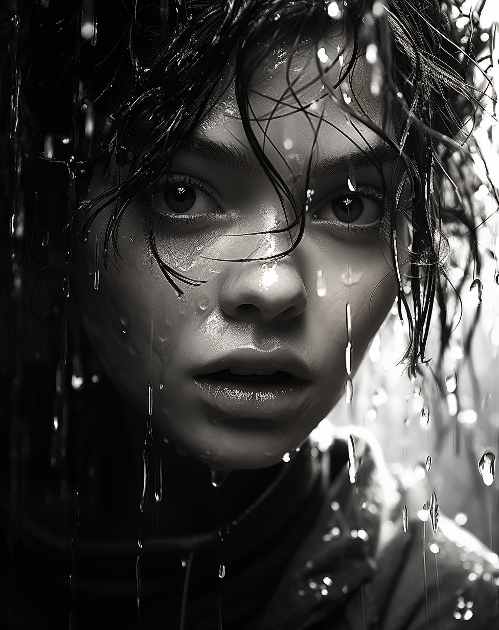 AI generated: Midjourney prompt: woman face with water drops in pictures of girl fr... (Midjourney - Photography)