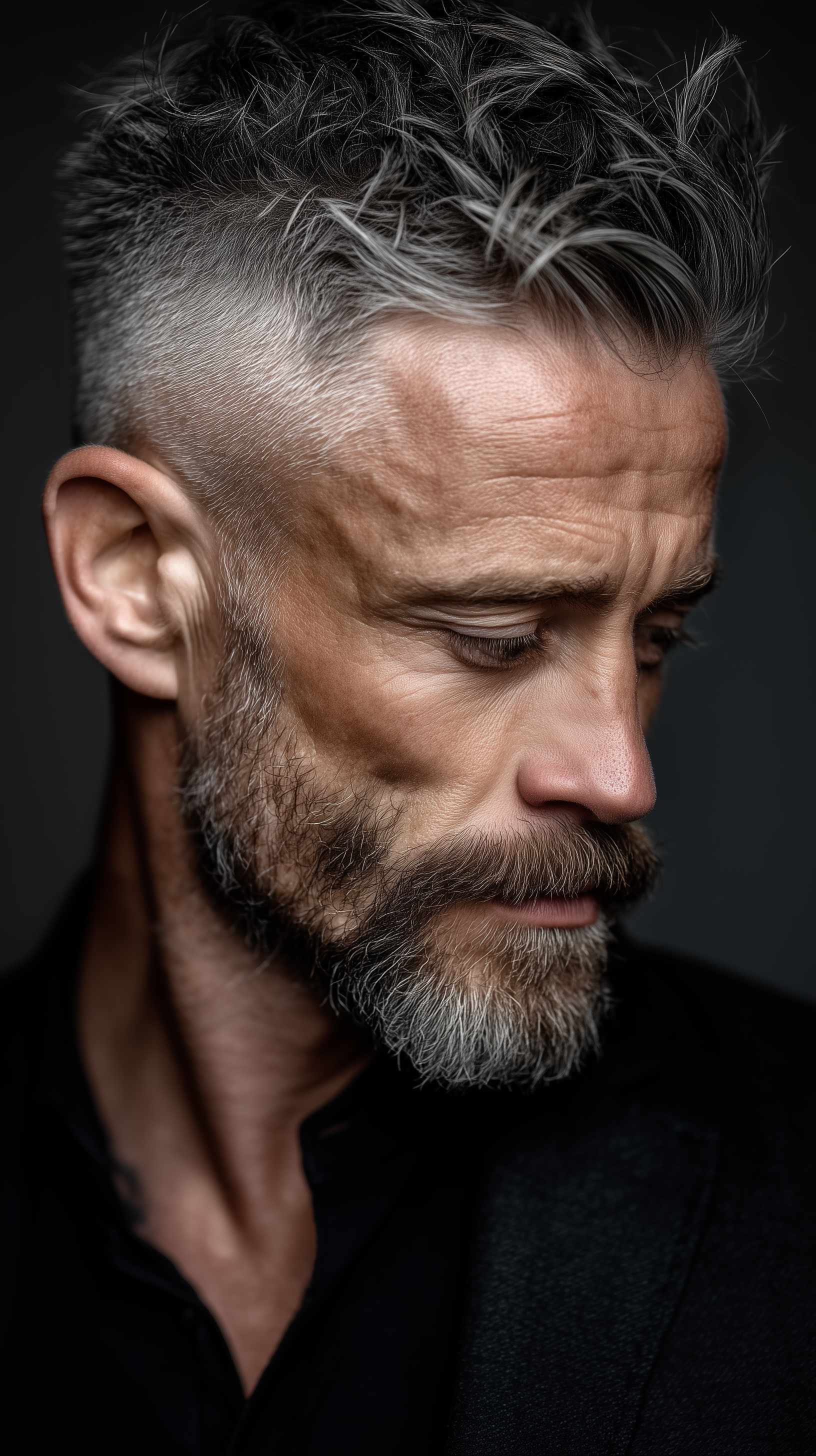 صورة مولدة بالذكاء الاصطناعي: Midjourney prompt: hair photography, side-profile portrait, man, high... (نموذج Midjourney - صور شخصية)