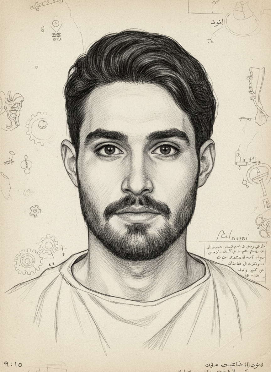 AI generated: Nano Banana prompt: young man with mustache and short hair, wearing wh... (Nano Banana - Portraits)