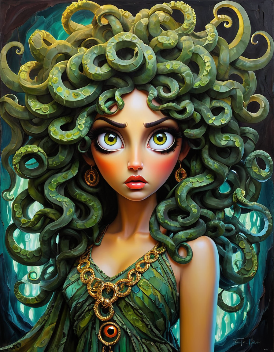 AI generated: Stable Diffusion prompt: bohemian art style painting, medusa, wearing torn ... (Stable Diffusion - Portraits)