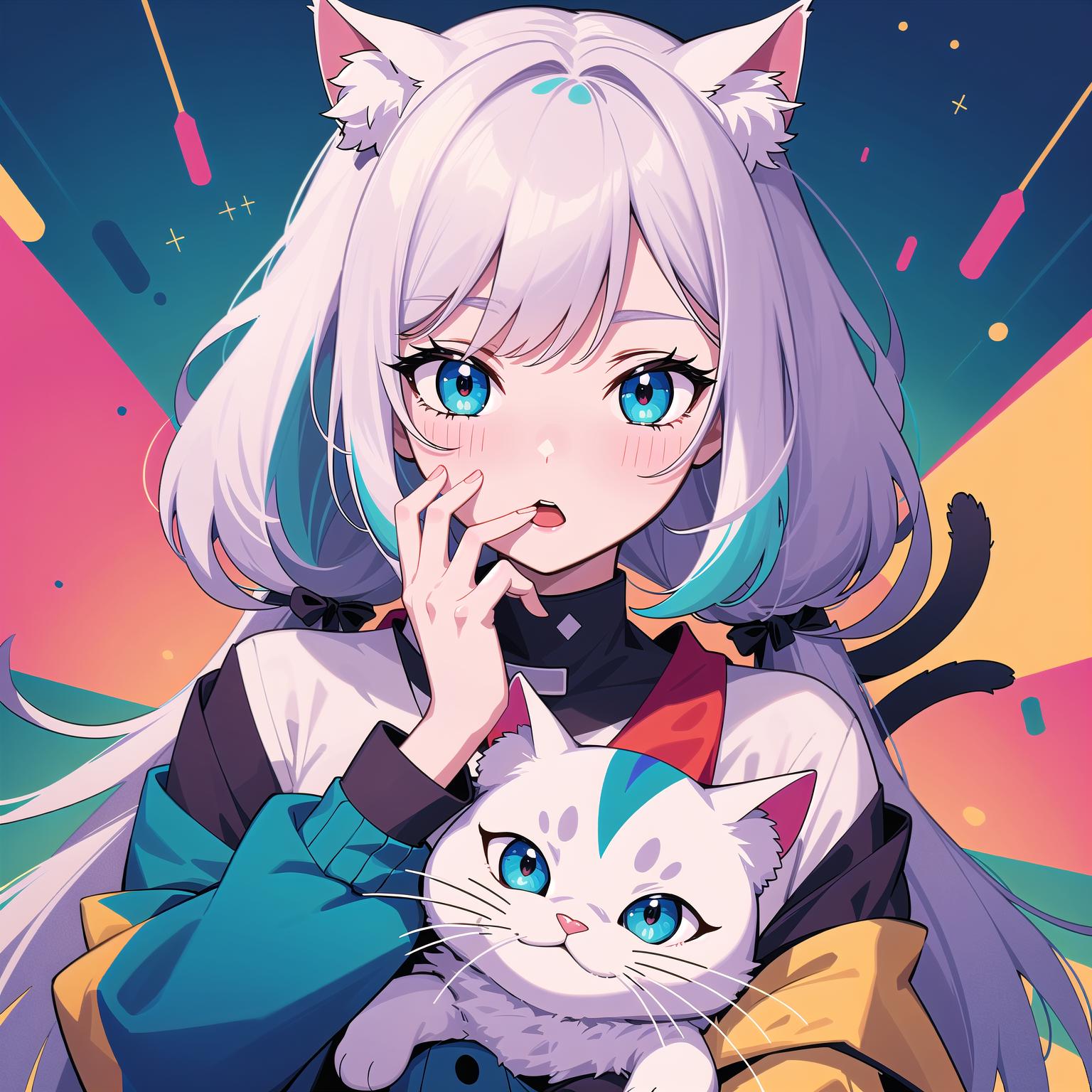 AI generated: DreamShaper prompt: cats and girl, (colorful pop cute illustration:1.3 (DreamShaper - Anime)