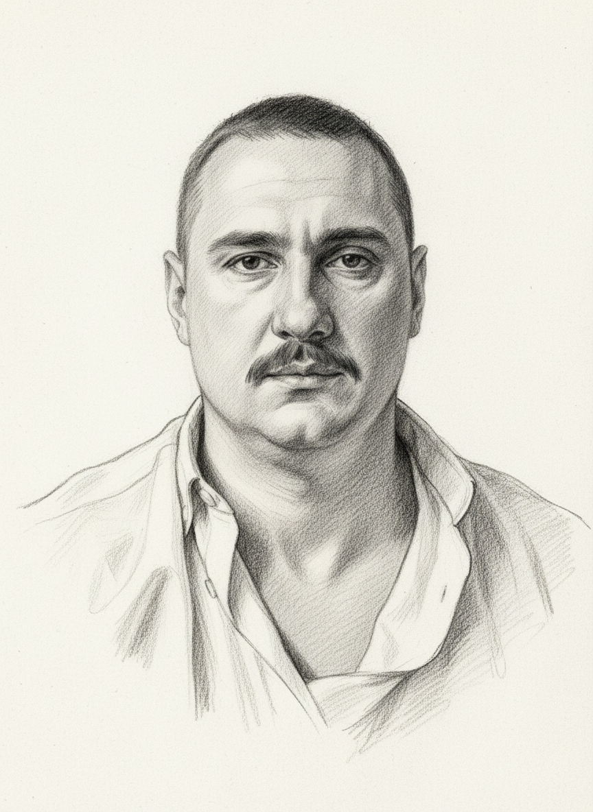 Nano Banana prompt: young man with mustache and short hair, wearing wh... - Nano Banana