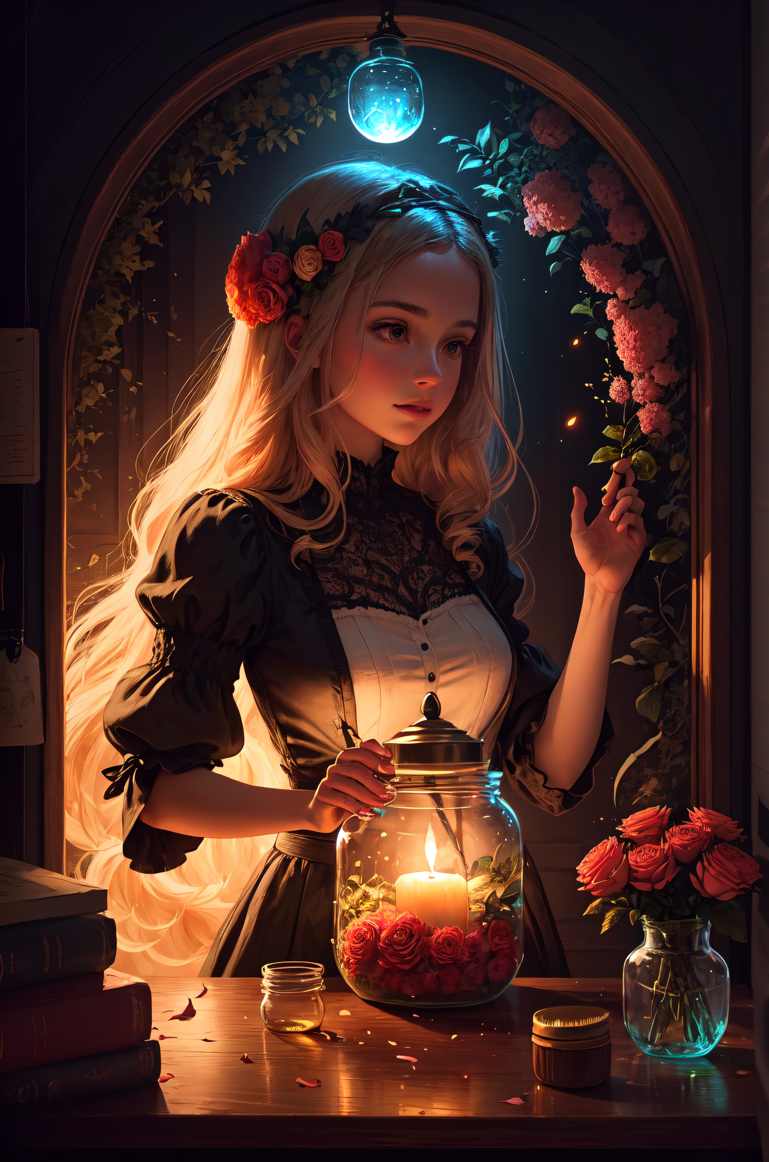 Stable Diffusion prompt: a portrait of a girl with flower...