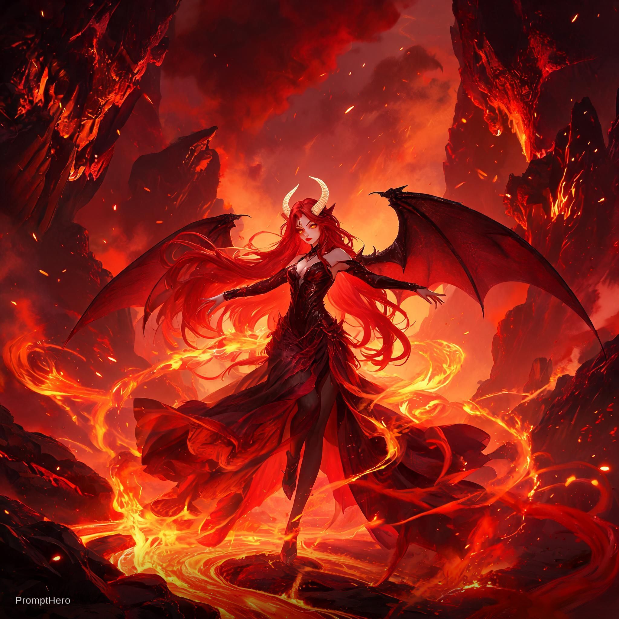 AI generated: Seedream 5 prompt: a beautiful demoness is dancing in the fires of th (Seedream 5 - Concept Art)