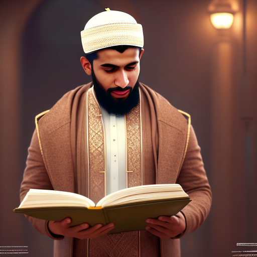 Openjourney prompt: Muslim men, brown skin, reading wuran, stunning, h...