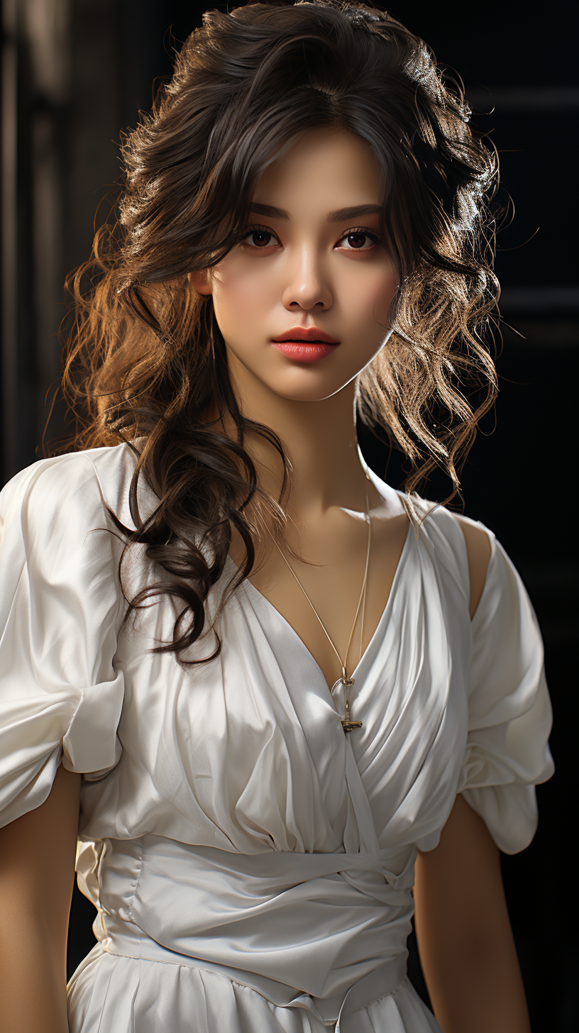 Midjourney prompt: a beautiful girl in a white dress, in the style of... - Midjourney