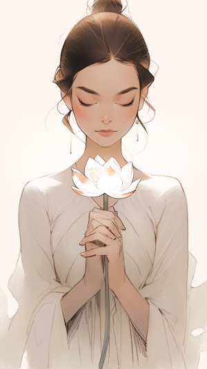 AI generated: Midjourney prompt: A picture of a serene yogi holding a lotus flower,... (Midjourney - Anime)
