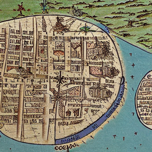 Stable Diffusion prompt: Medieval map of the city of nea ...