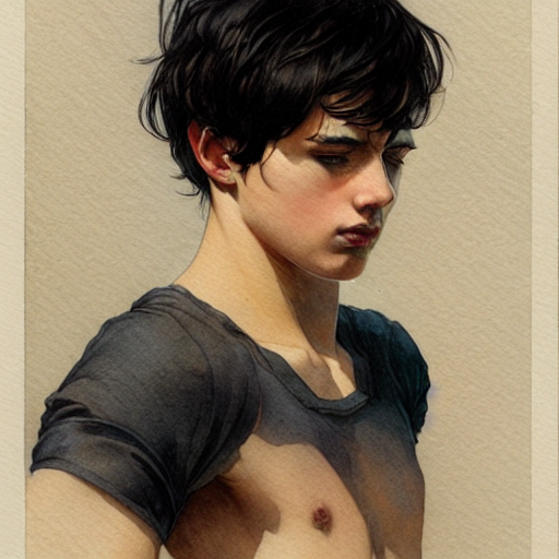 Stable Diffusion prompt: young boy, black hair, light mus...