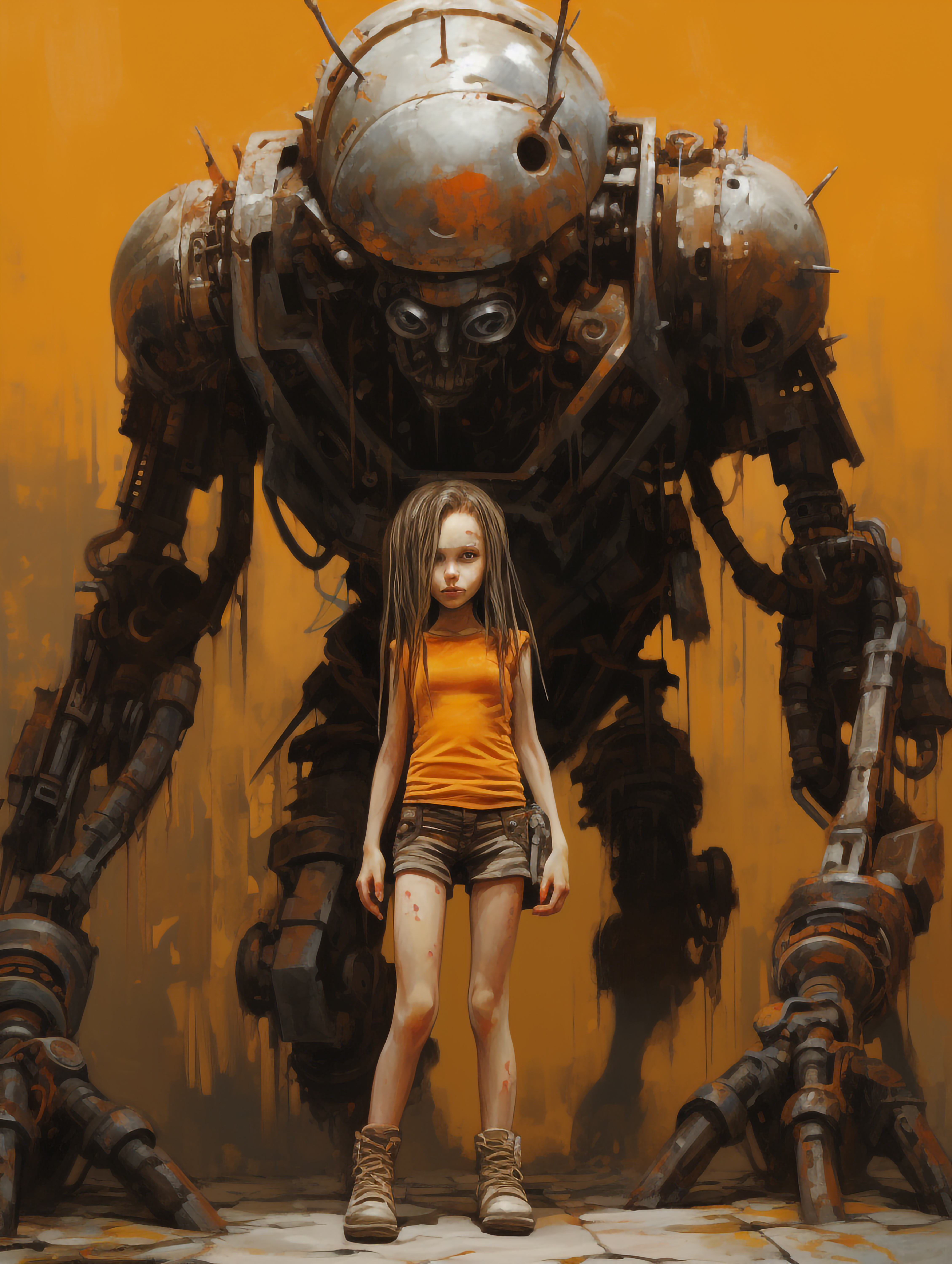 صورة مولدة بالذكاء الاصطناعي: Midjourney prompt: a painting of a brutal giant steampunk mech made o... (نموذج Midjourney - فن مفاهيمي)