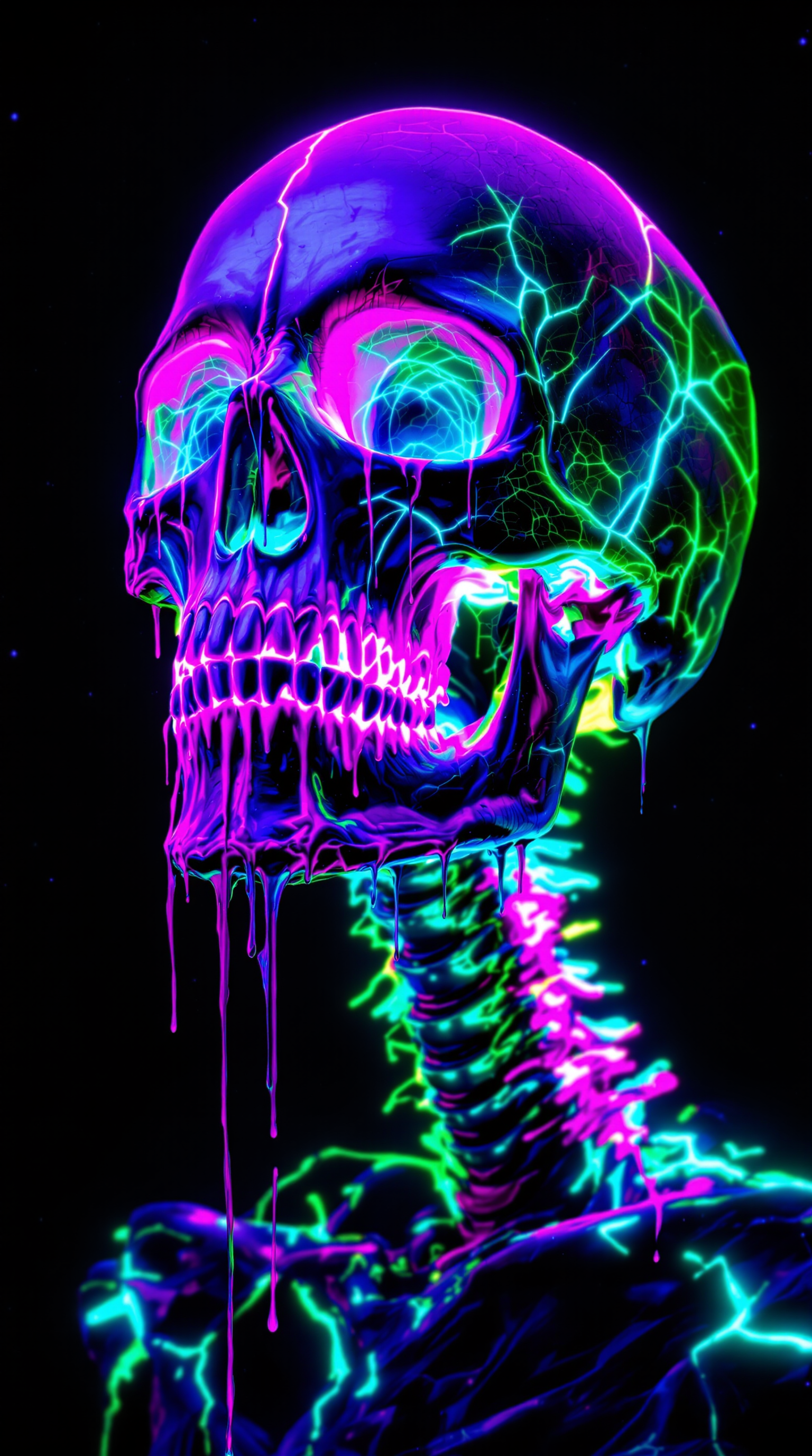 FLUX prompt: A surreal, neon-drenched skull artwork glowing wit... - FLUX