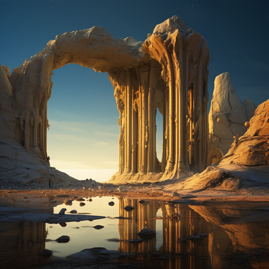 AI generated: Midjourney prompt: alien ruins, scifi, blurred, future (Midjourney - Landscapes)