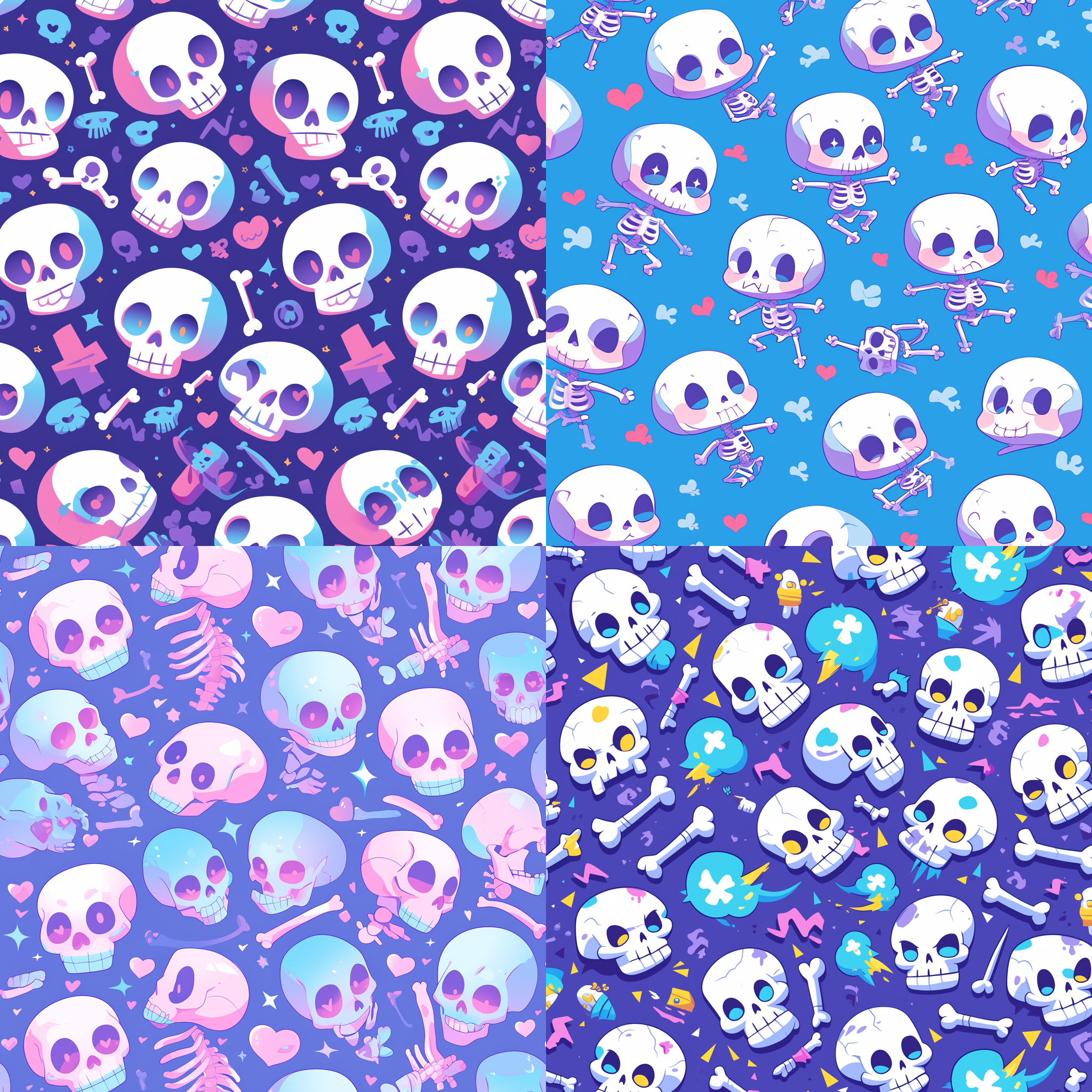 صورة مولدة بالذكاء الاصطناعي: Midjourney prompt: A pattern of cute cartoon human full body skeleton... (نموذج Midjourney - Logo Icon Design)