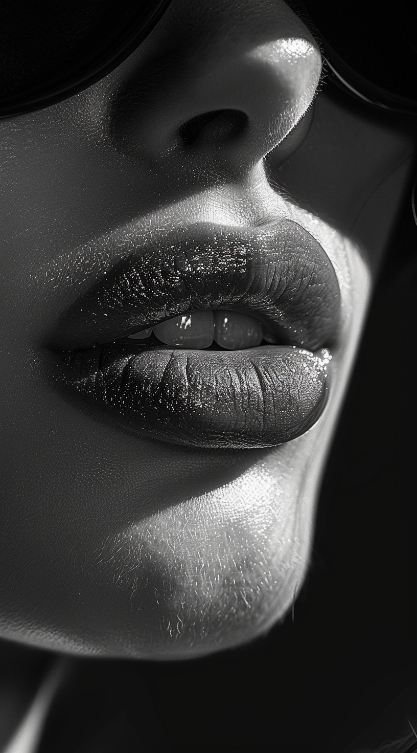 Midjourney prompt: A black and white photograph of the face of an att... - Midjourney