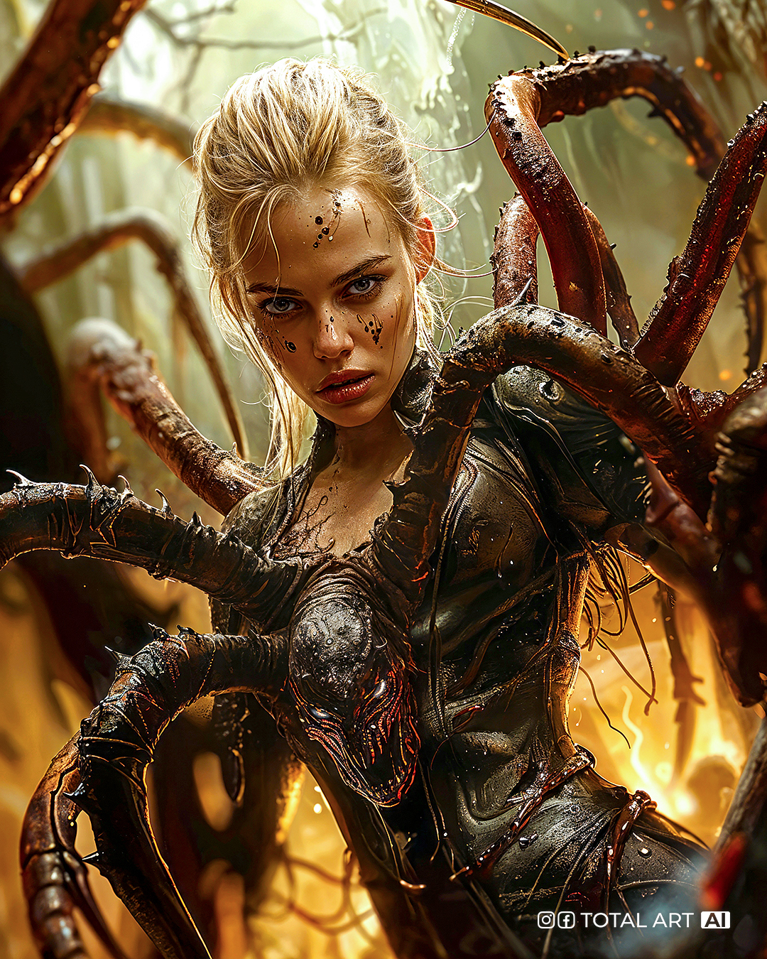 صورة مولدة بالذكاء الاصطناعي: «Arachnosymbiote» (نموذج Midjourney - Character Design)