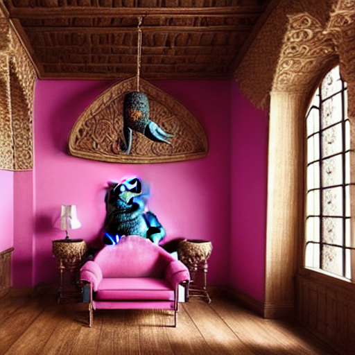 Stable Diffusion prompt: Giant Pink frog in a medieval Ro...