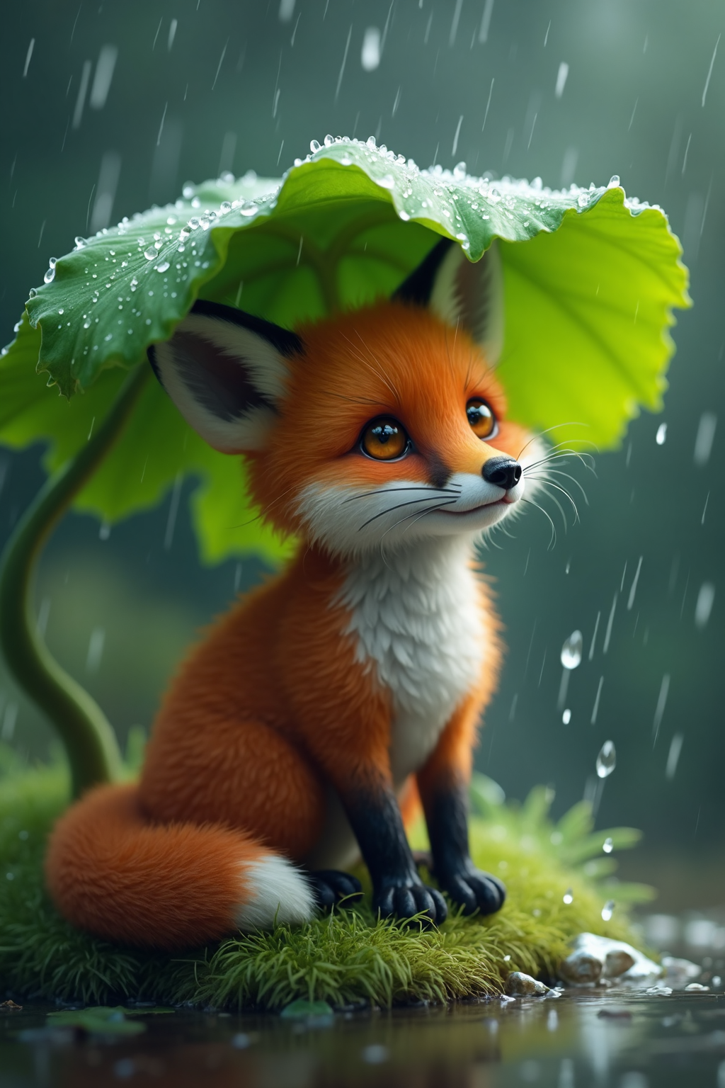 AI generated: FLUX prompt: A cute whimsical fox sits beneath a vibrant huge g... (FLUX - Concept Art)