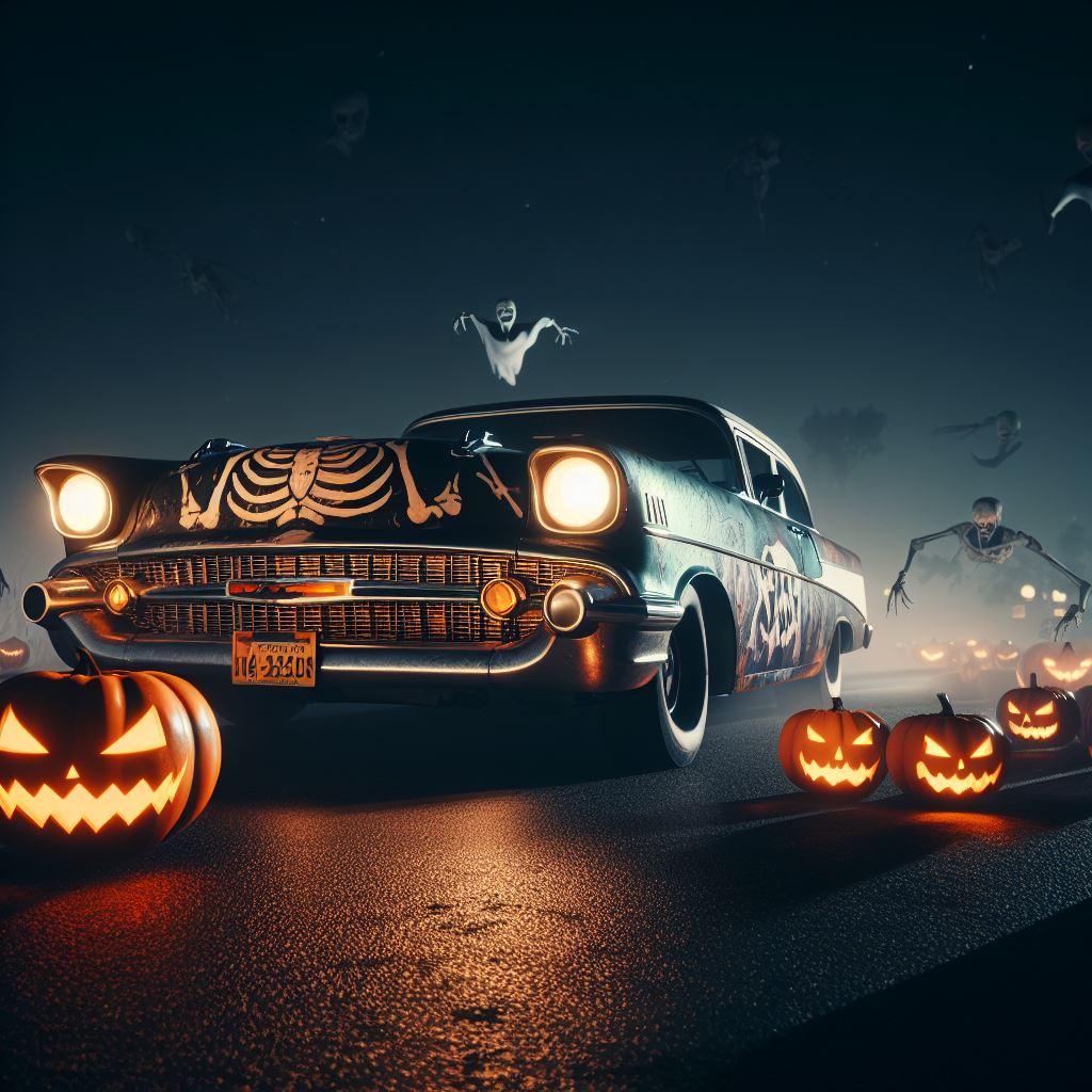 AI generated: 1955 Chevy Nomad Halloween Series V3 (Stable Diffusion - Concept Art)