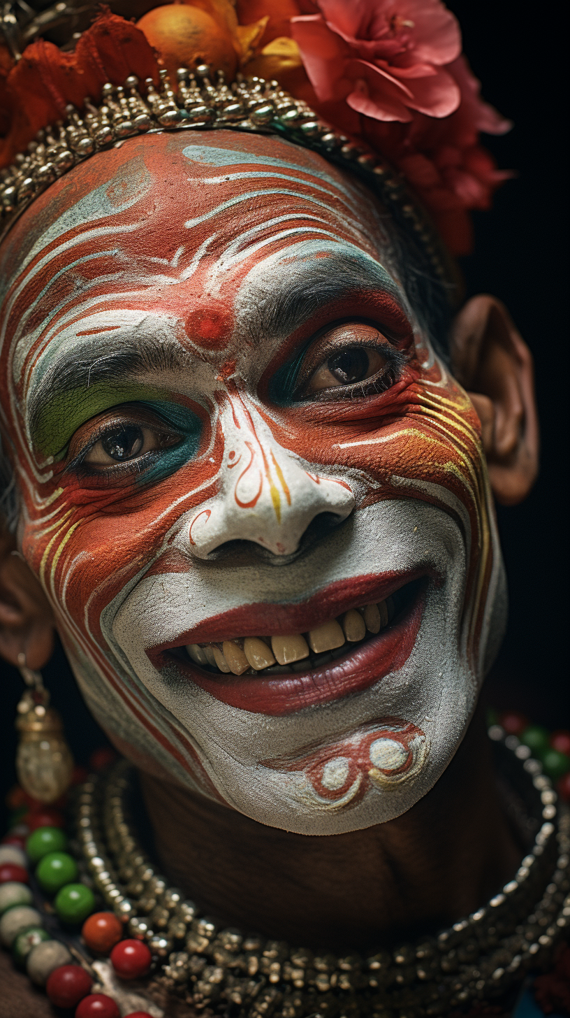 صورة مولدة بالذكاء الاصطناعي: Kathakali dancer from india (نموذج Midjourney - صور شخصية)