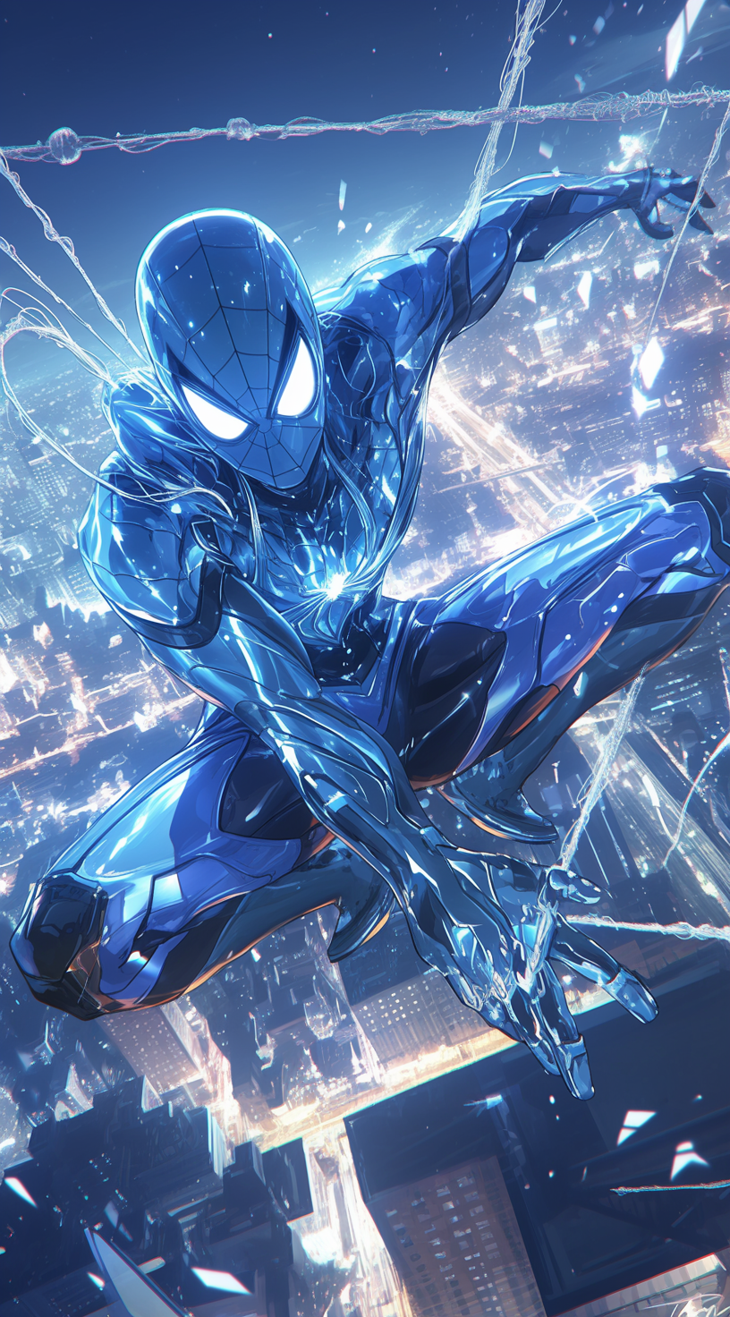 AI generated: Midjourney prompt: Spider-Man in the style of Tron, with neon lights ... (Midjourney - Character Design)