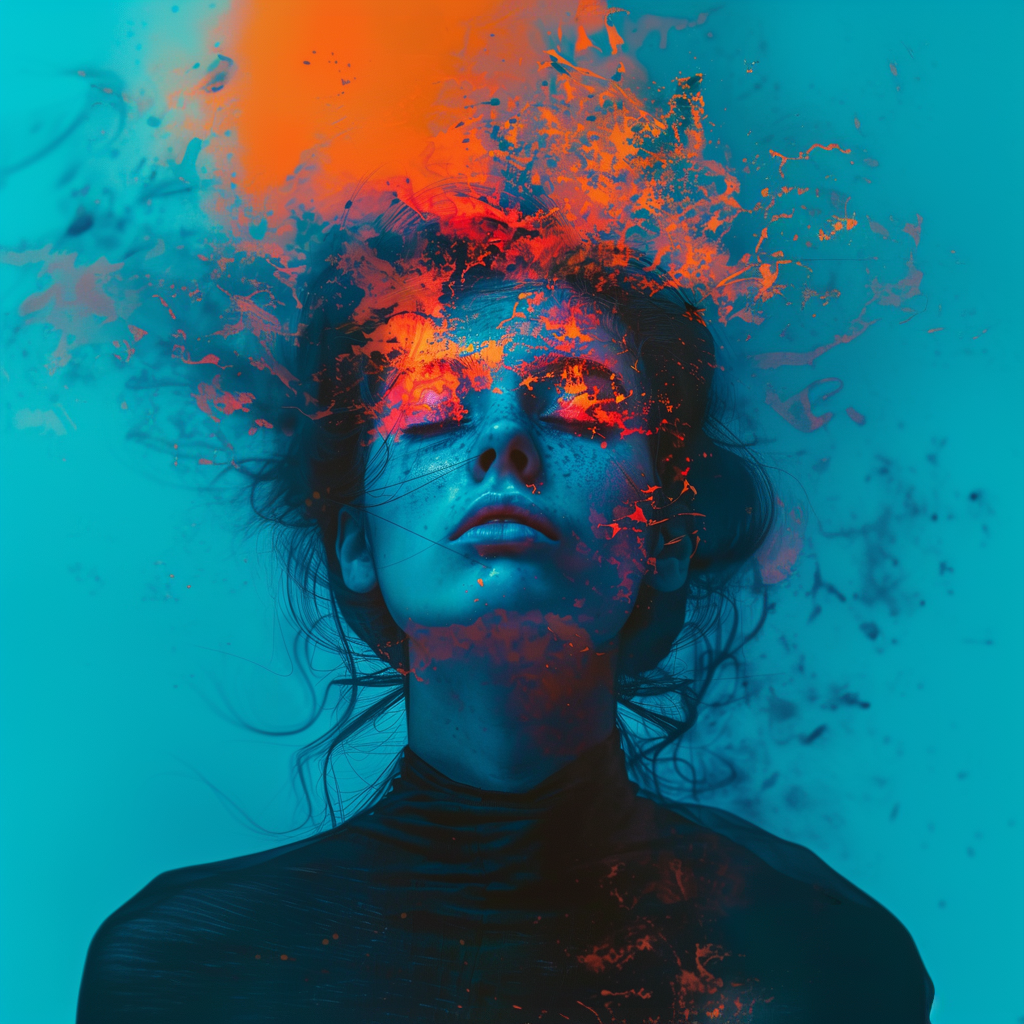 Midjourney prompt: A blue woman with closed eyes, in the style of Jar... - Midjourney