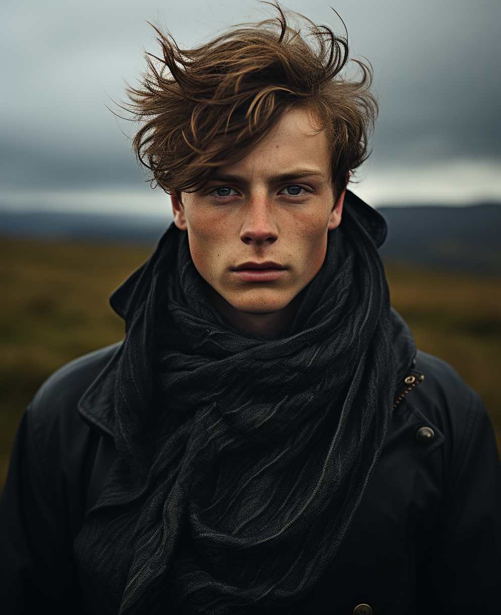 AI generated: Midjourney prompt: the man in the field is dressed for the camera, in... (Midjourney - Photography)