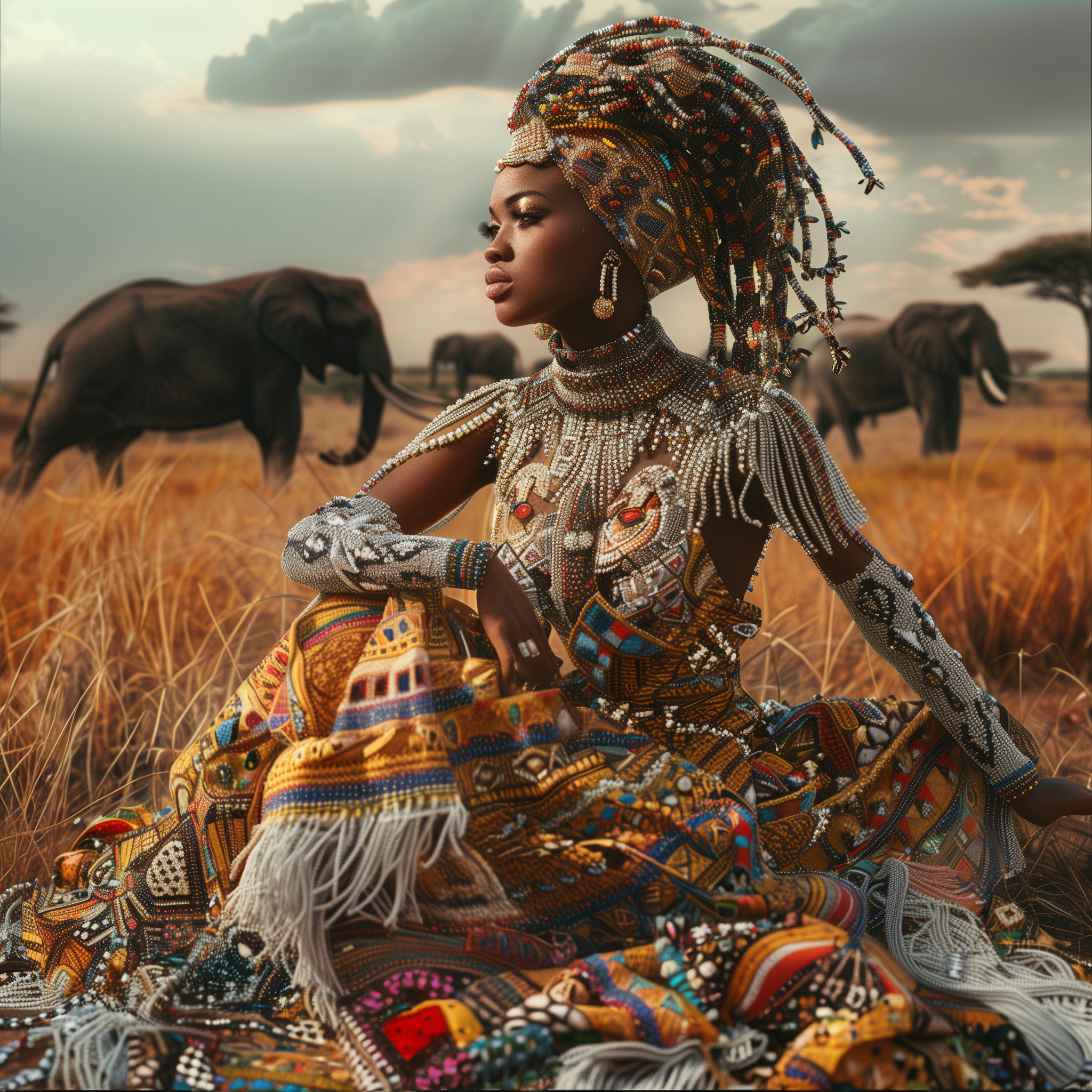 AI generated: Midjourney prompt: A beautiful African woman wearing an intricate bea... (Midjourney - Photography)