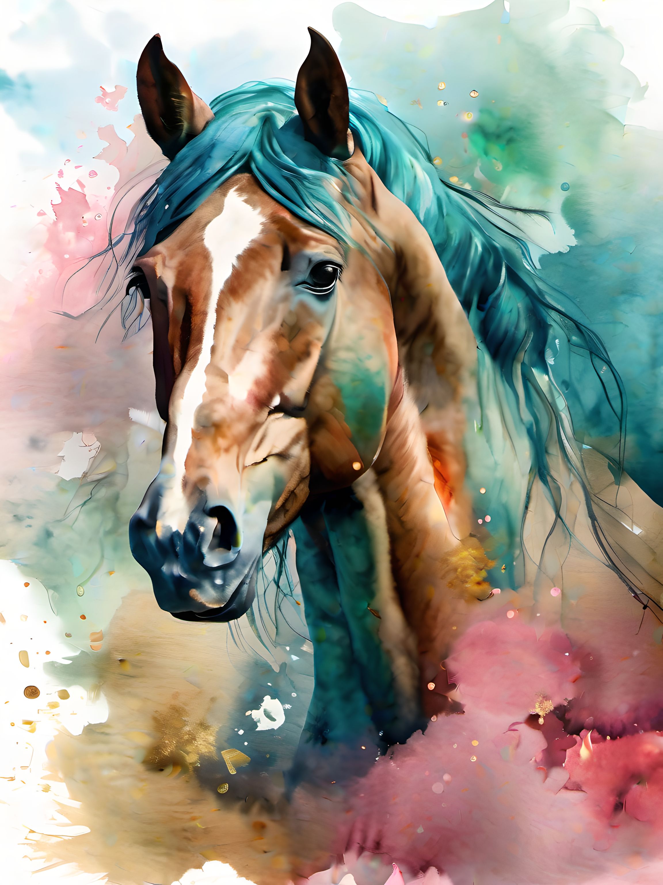 صورة مولدة بالذكاء الاصطناعي: Stable Diffusion prompt: A beautiful Horse, on watercolor background (نموذج Stable Diffusion - فن مفاهيمي)
