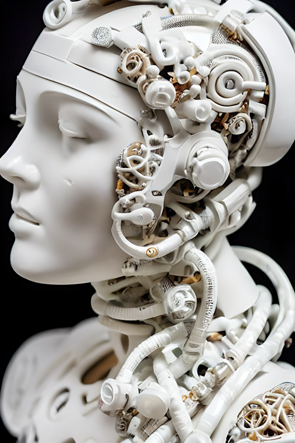 Stable Diffusion prompt: cyborg woman| with a visible det...