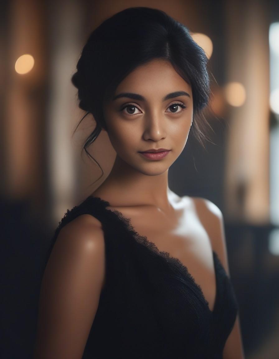 Midjourney prompt: a woman poses in a black dress, in the style of so... - Midjourney