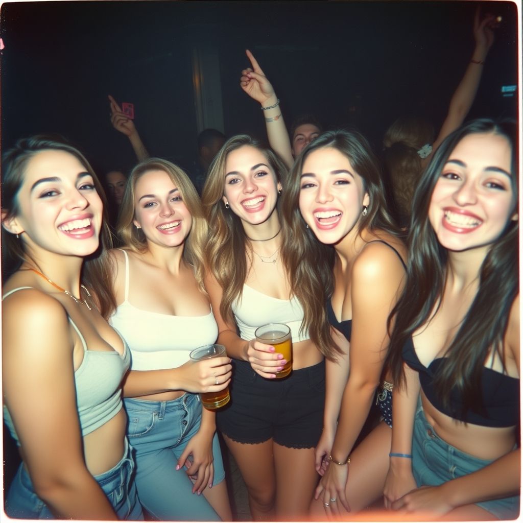صورة مولدة بالذكاء الاصطناعي: FLUX prompt: Candid 35mm Polaroid of a group of gorgeous girls ... (نموذج FLUX - تصوير فوتوغرافي)