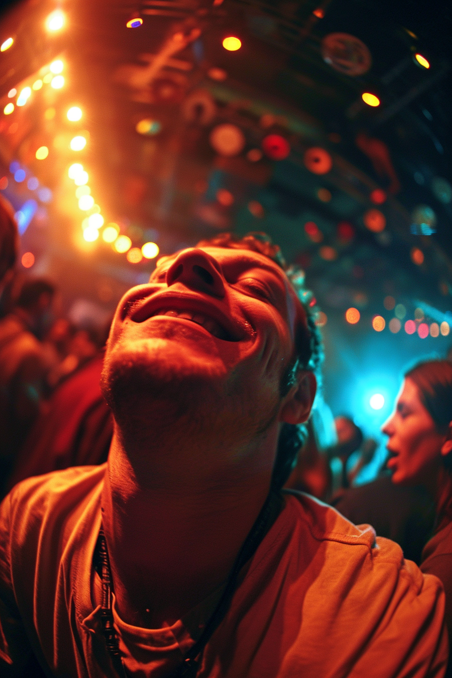 AI generated: Midjourney prompt: fisheye shot of a 30 yearls old man on a techno ra... (Midjourney - Photography)