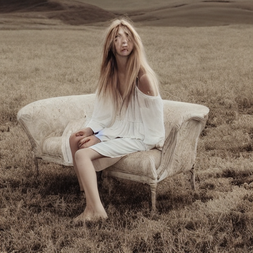 Stable Diffusion prompt: a woman sitting on top of a couc...