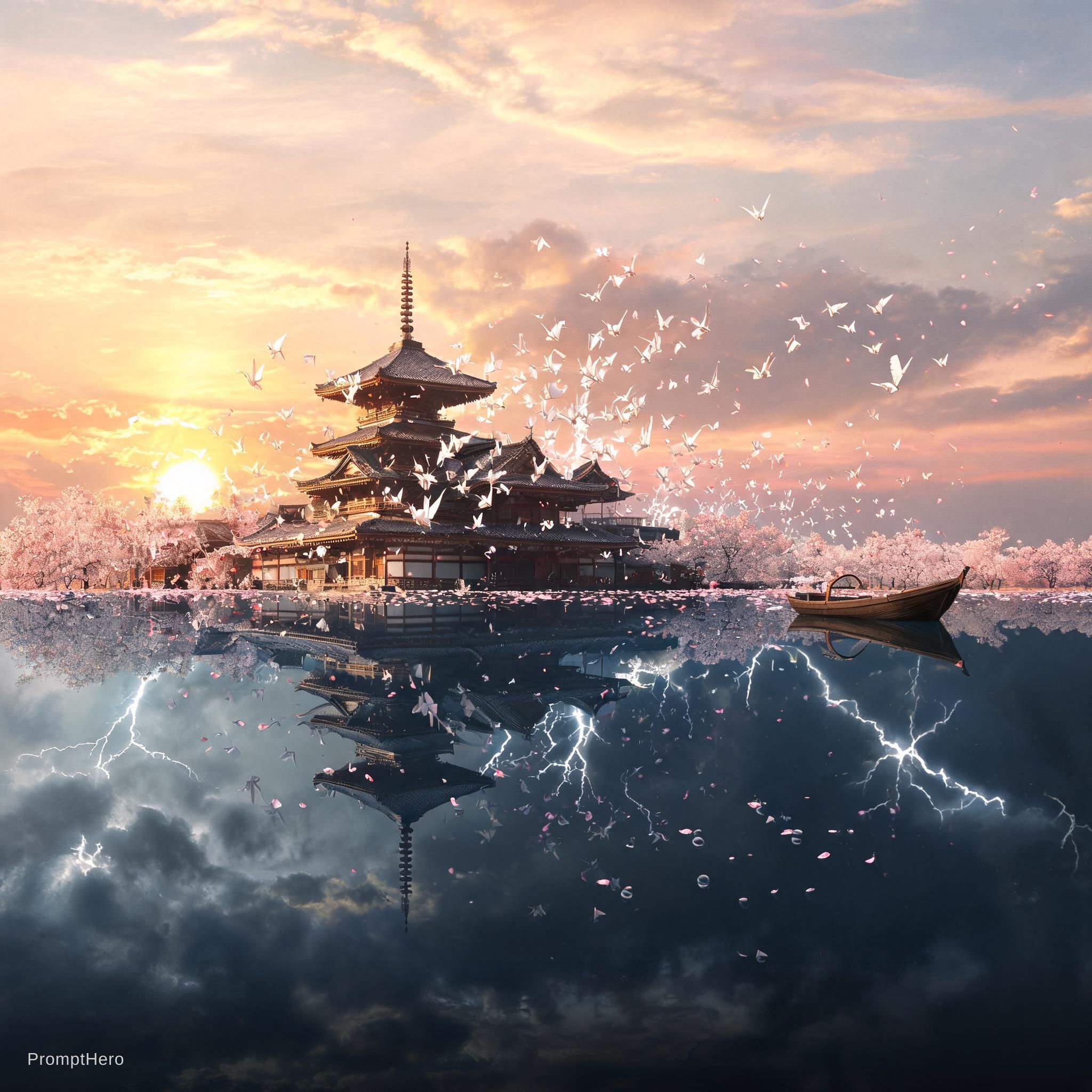 AI generated: Seedream 5 prompt: A ancient Japanese temple slowly sinking into a mi... (Seedream 5 - Architecture)