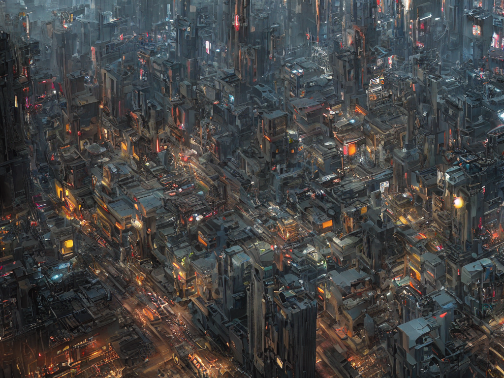 Stable Diffusion prompt: A dystopian future in a city mad...
