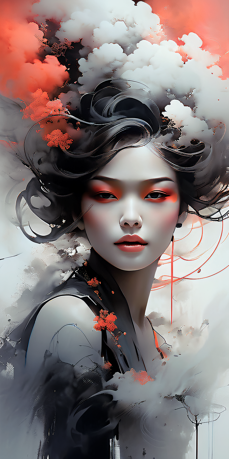 AI generated: Stable Diffusion prompt: portrait of a woman covered in cloud of smoke, whi... (Stable Diffusion - Portraits)