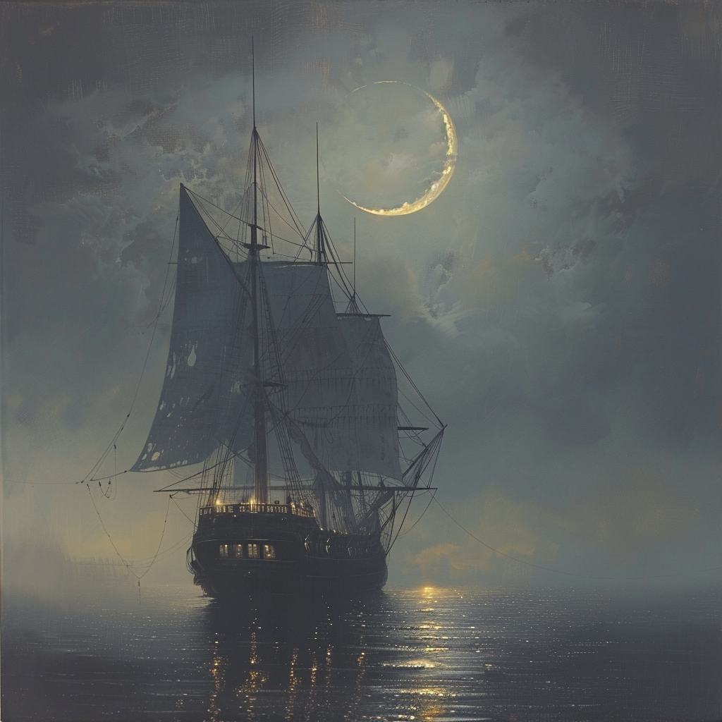 AI generated: Midjourney prompt: The image portrays a majestic sailing ship, remini... (Midjourney - Concept Art)