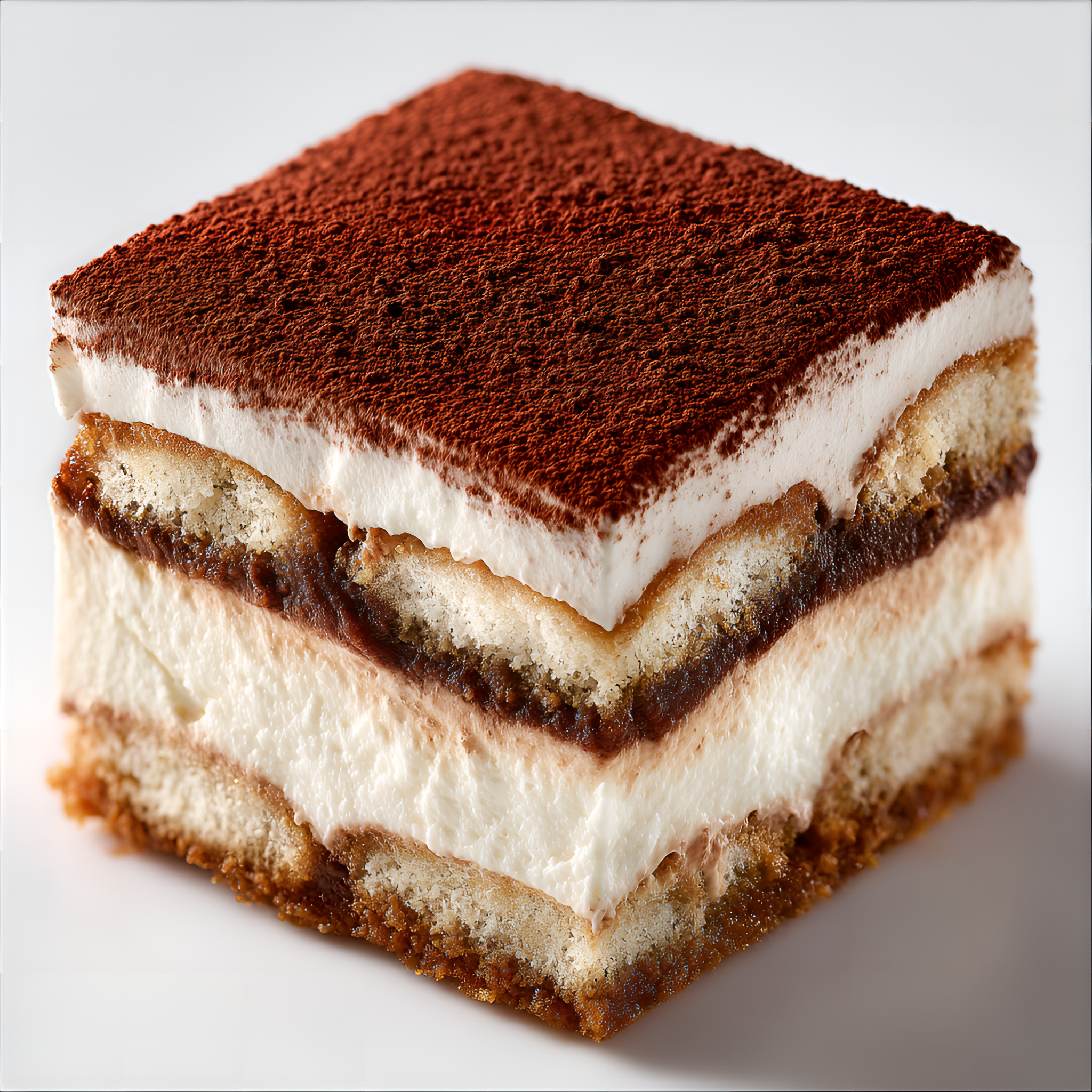Midjourney prompt: square slice of tiramisu, light beige/cream color... - Midjourney