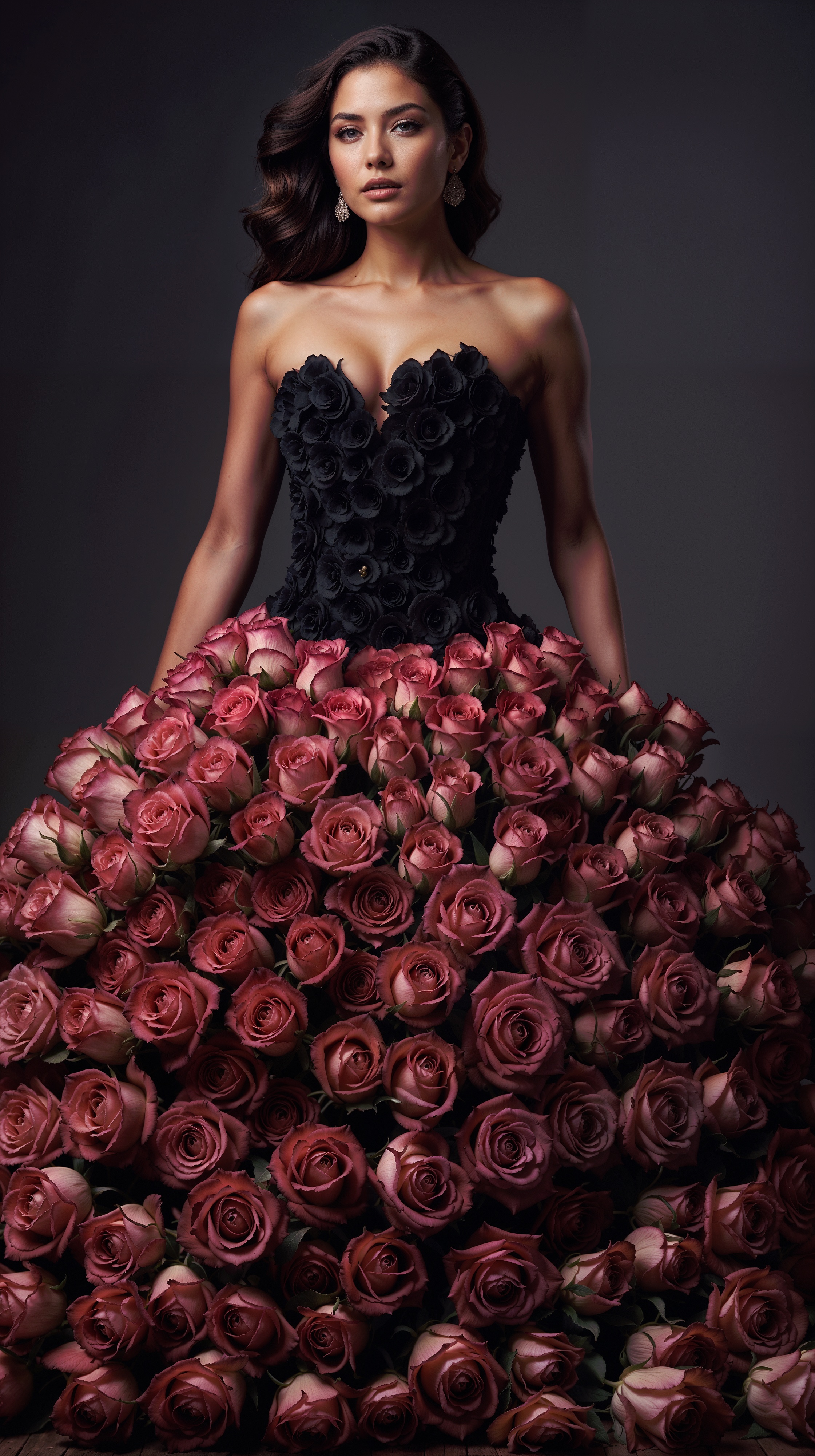 AI generated: Black & Pink-Red Rose Dress (Stable Diffusion - Fashion)