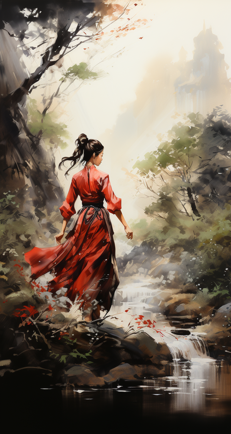 Midjourney prompt: two Japanese women karate fighting in a forest, in... - Midjourney