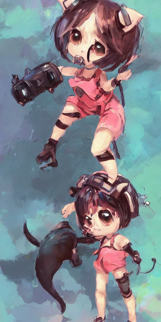 Stable Diffusion prompt: greg manchess chibi cat female s...
