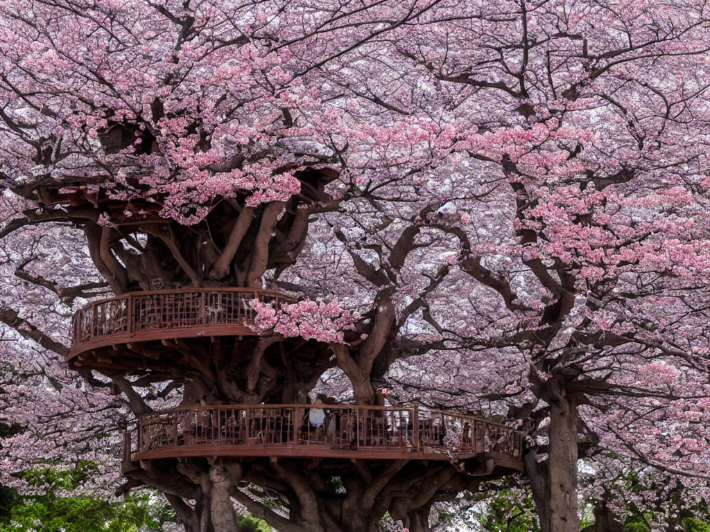 Stable Diffusion prompt: THE CHERRY BLOSSOM TREE HOUSE