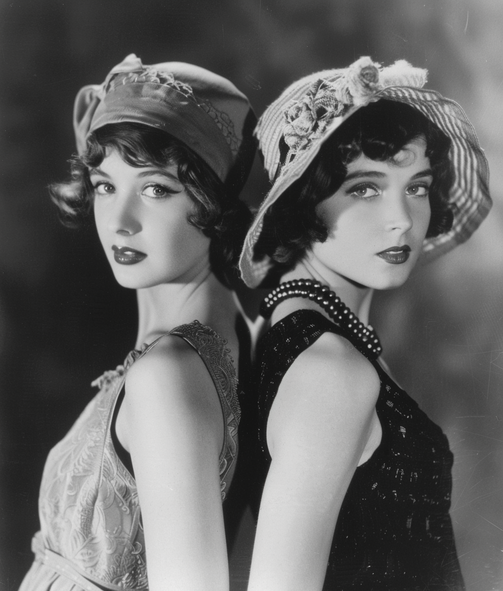 AI generated: Midjourney prompt: vintage fashion photoshoot of two women in flapper... (Midjourney - Photography)